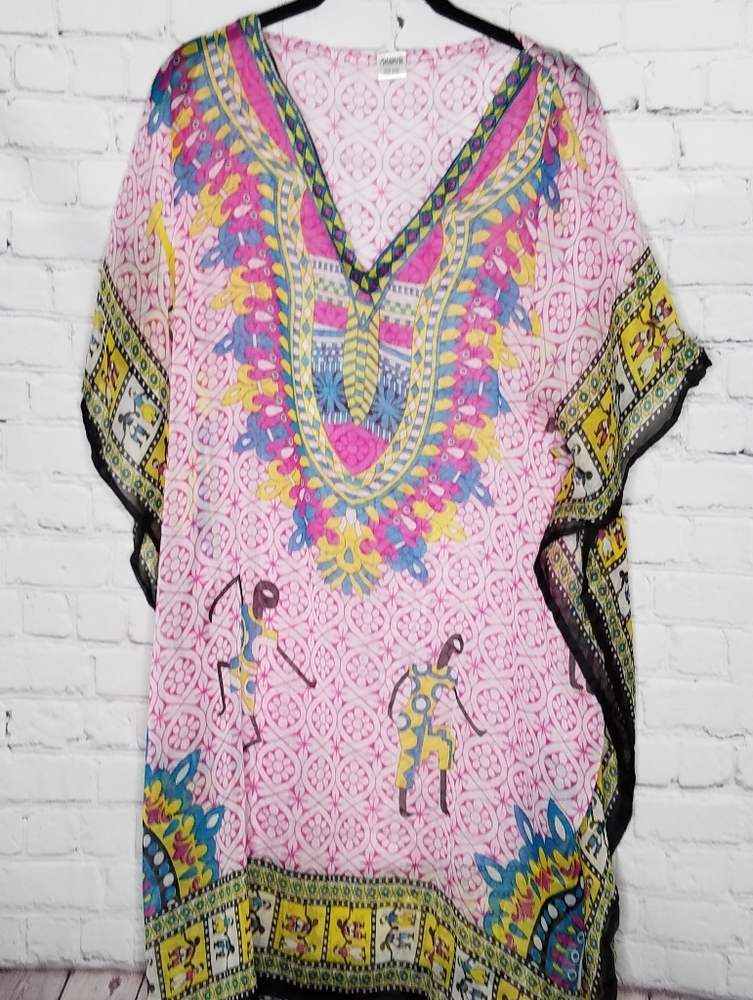 Highness Poncho Graphic Eqyptian Vaca Summer Sheer Beachy One Size